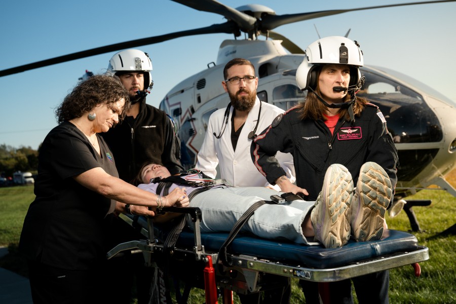 emergency crew at helicopter